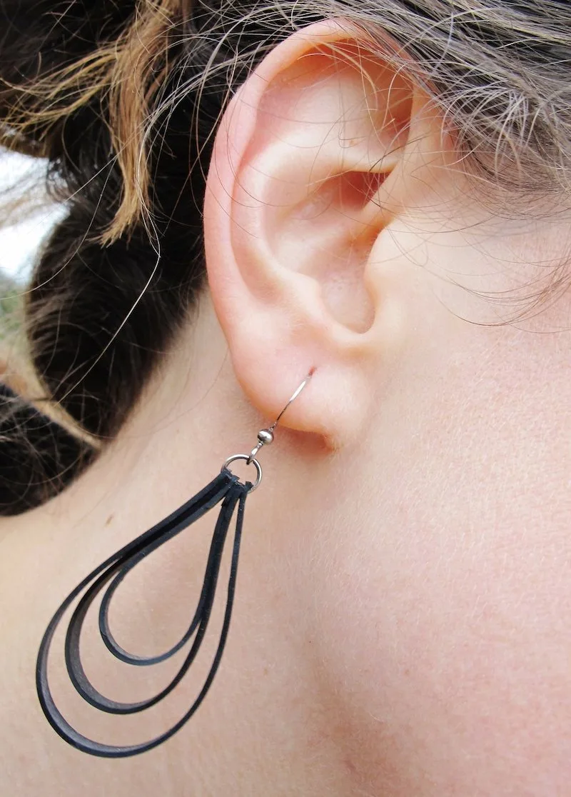 Etsy's carbon offsets initiative: Upcycled bicycle tire earrings at Rose Pedals Jewelry