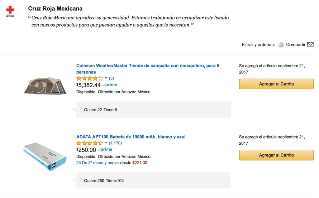 You can contribute to the victims of the Mexico earthquake through the Red Cross's Amazon wishlist