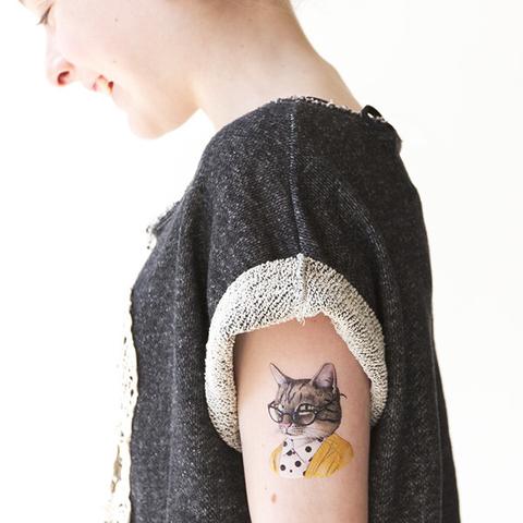 Smart kitty temporary tattoo by Berkley Illustration for Tattly