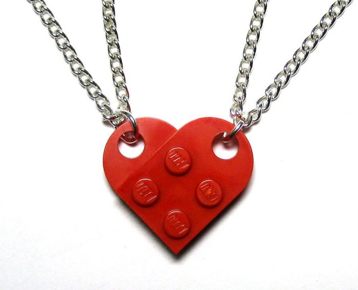 Cool best friend necklaces: LEGO Brick split-heart Necklace by Cute Hearts