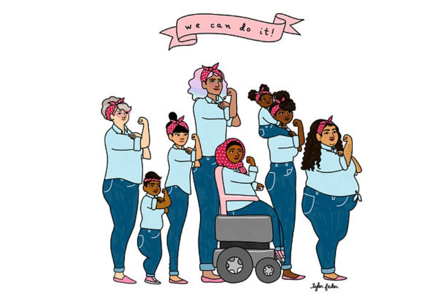 Intersectional Rosie Riveter print, tote, phone case, t-shirt and more by Tyler Feder of Roaring Softly