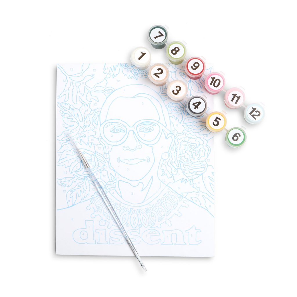 Ruth Bader Ginsburg paint by numbers kit from Paint the Town by Number on Etsy | mompicksprod.wpengine.com