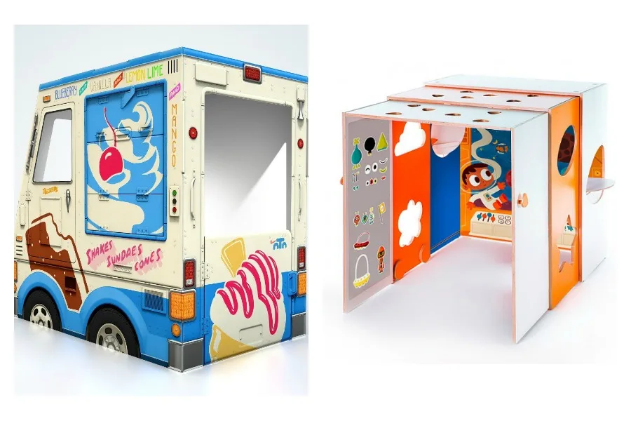With fun indoor playhouses for kids this cool, why ever leave the house? Left to right: Famous Oto's Ice Cream Truck; Yuhuhugs dreamhut.