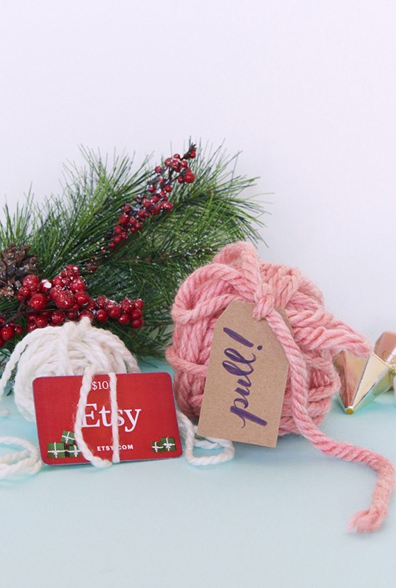 How to make gift cards more special: Nothing is more fun than opening a surprise yarn by like this from BuzzFeed DIY on Etsy Journal.