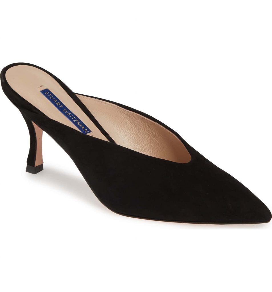 V-cut shoes like these Stuart Weitzman Lulah mules