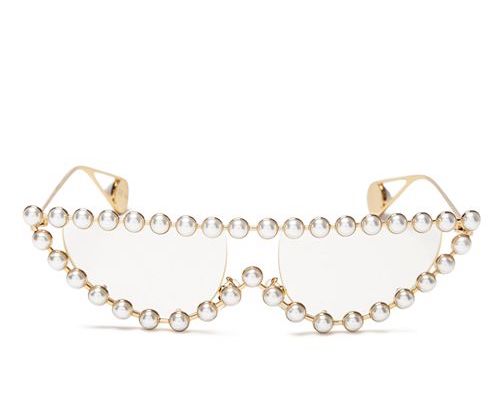 2019 eyewear trends: bling and studs like these Gucci Faux Pearl Embellished Cat Eye Sunglasses