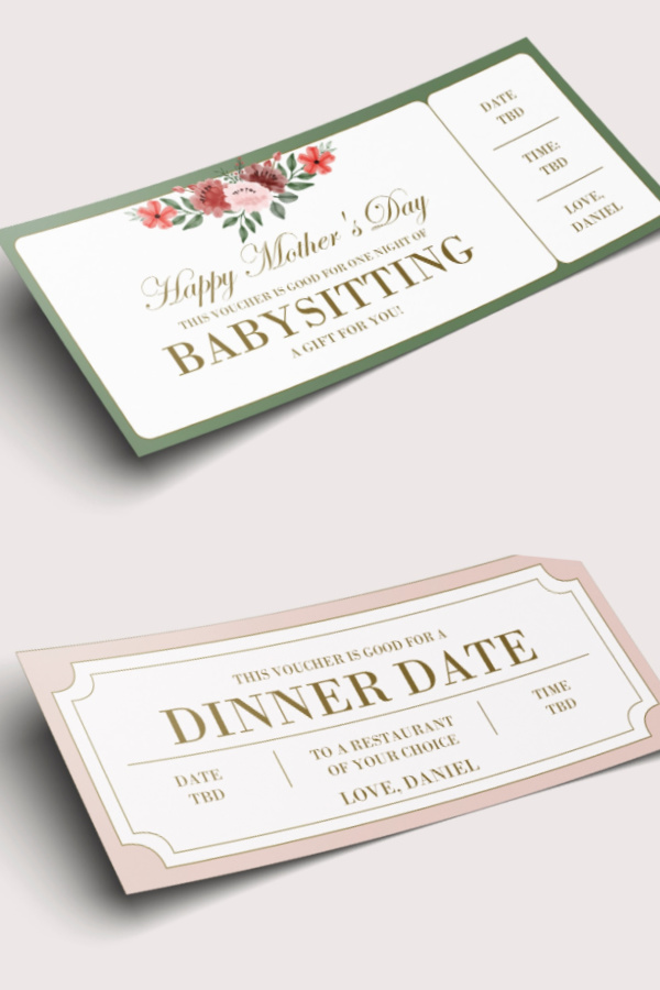Mother's Day vouchers for date night: perfect gift for new moms