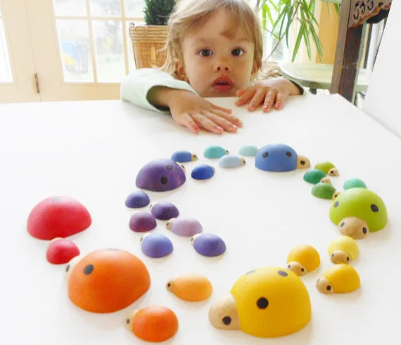Beautiful handmade wooden sorting games for kids at Laughing Crickets