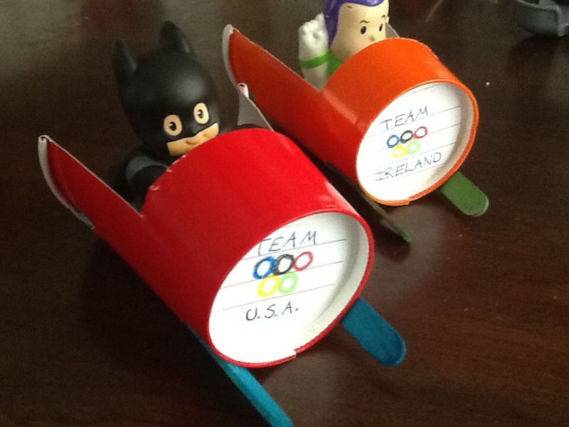 Olympic crafts for kids: Paper cup bobsleds