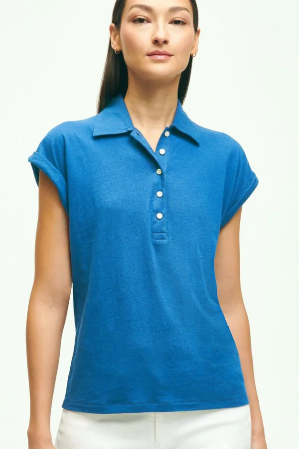 Preppy spring tops on sale: Brooks Brothers cap-sleeve linen blend top in 2 colors