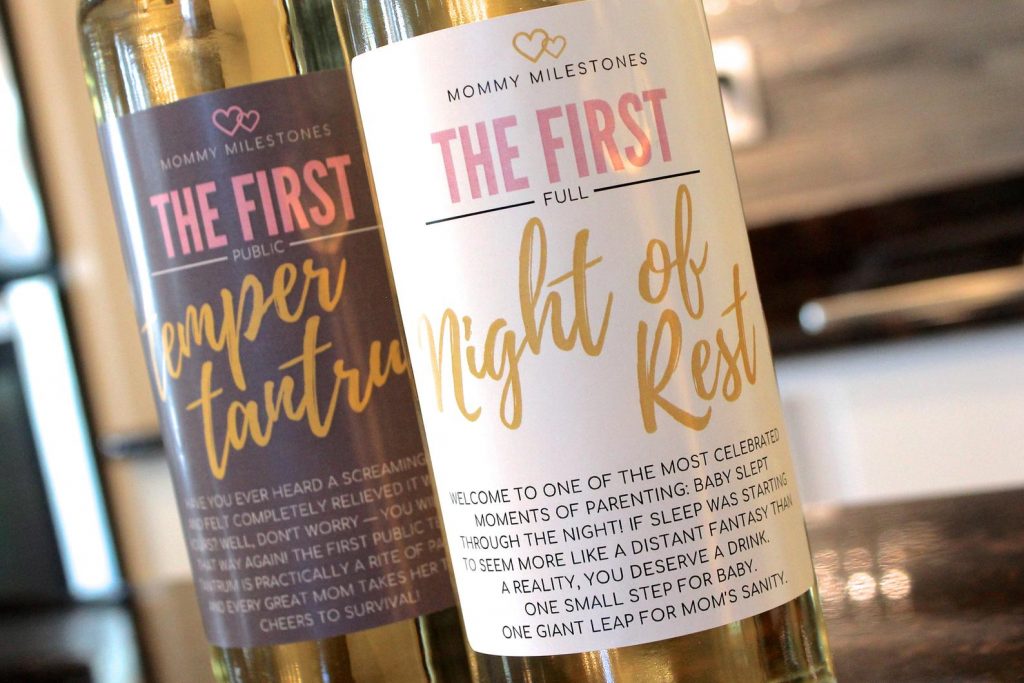 Funny baby gifts: Mommy Milestones wine labels (you supply the wine) | Cool Mom Picks Baby Shower Gift Guide