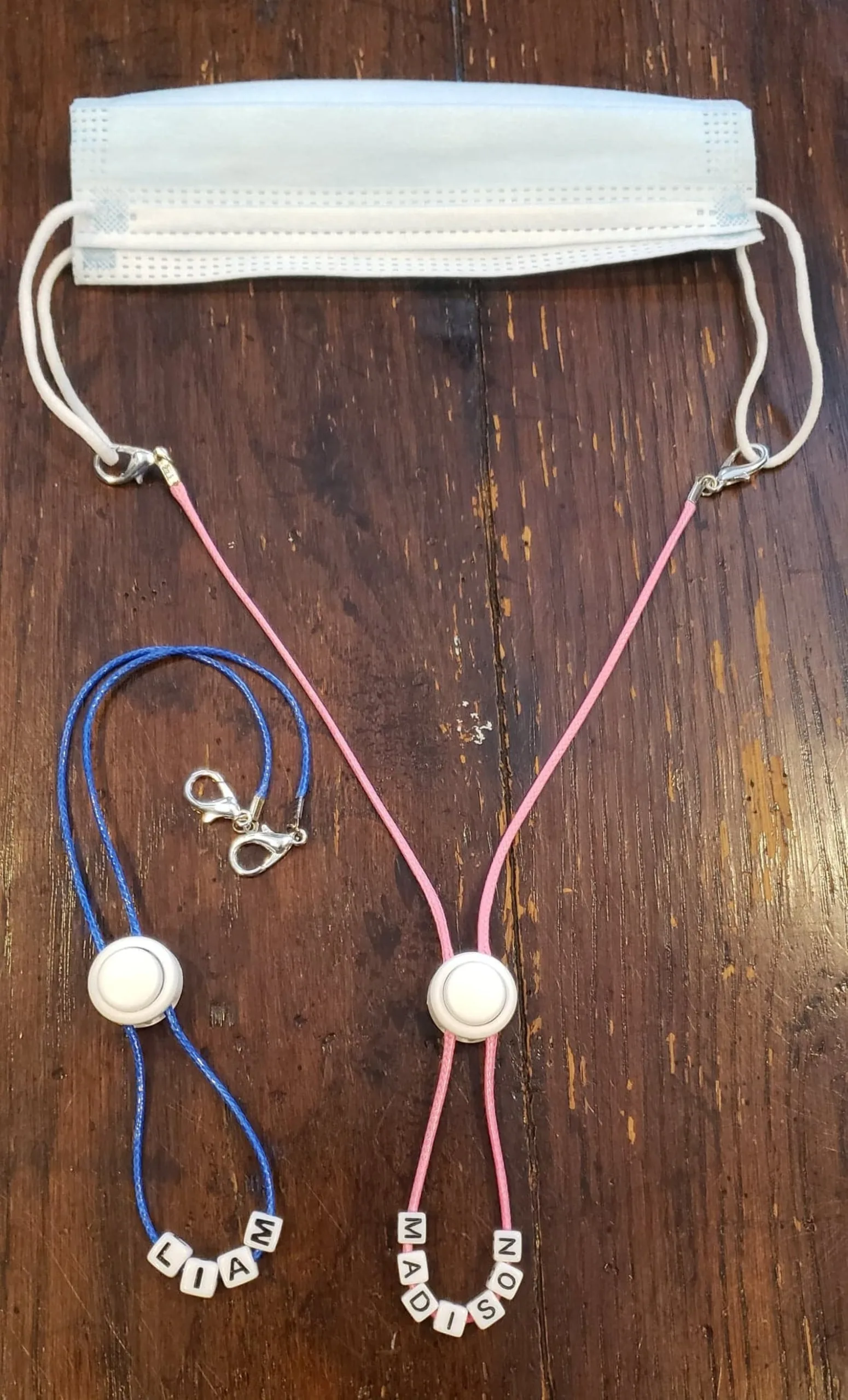 Cool face mask accessories for kids: Custom name lanyards that also function as ear savers