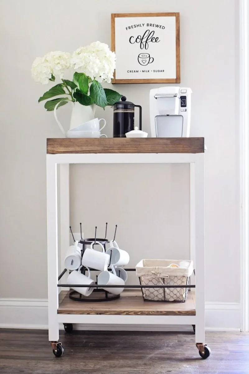 Cool DIY coffee bar carts: Simple, chic cart at Angela Marie Made