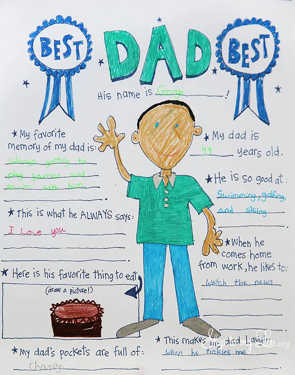 This Father's Day printable coloring page from Skip to My Lou has lots of space on which kids can talk about their awesome dad