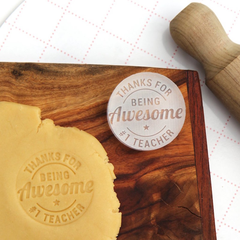 Holiday gift idea for teachers: Cookies stamped with The Cookie Stamp Co.'s Teacher Thank-You Stamp