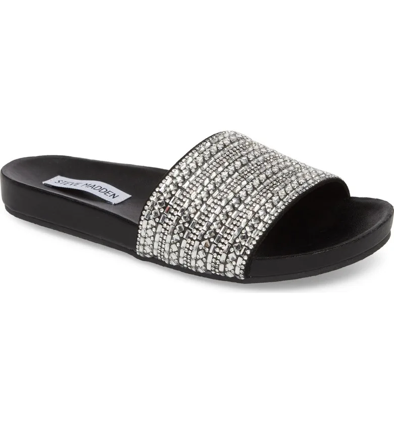 Embellished slide sandals for summer