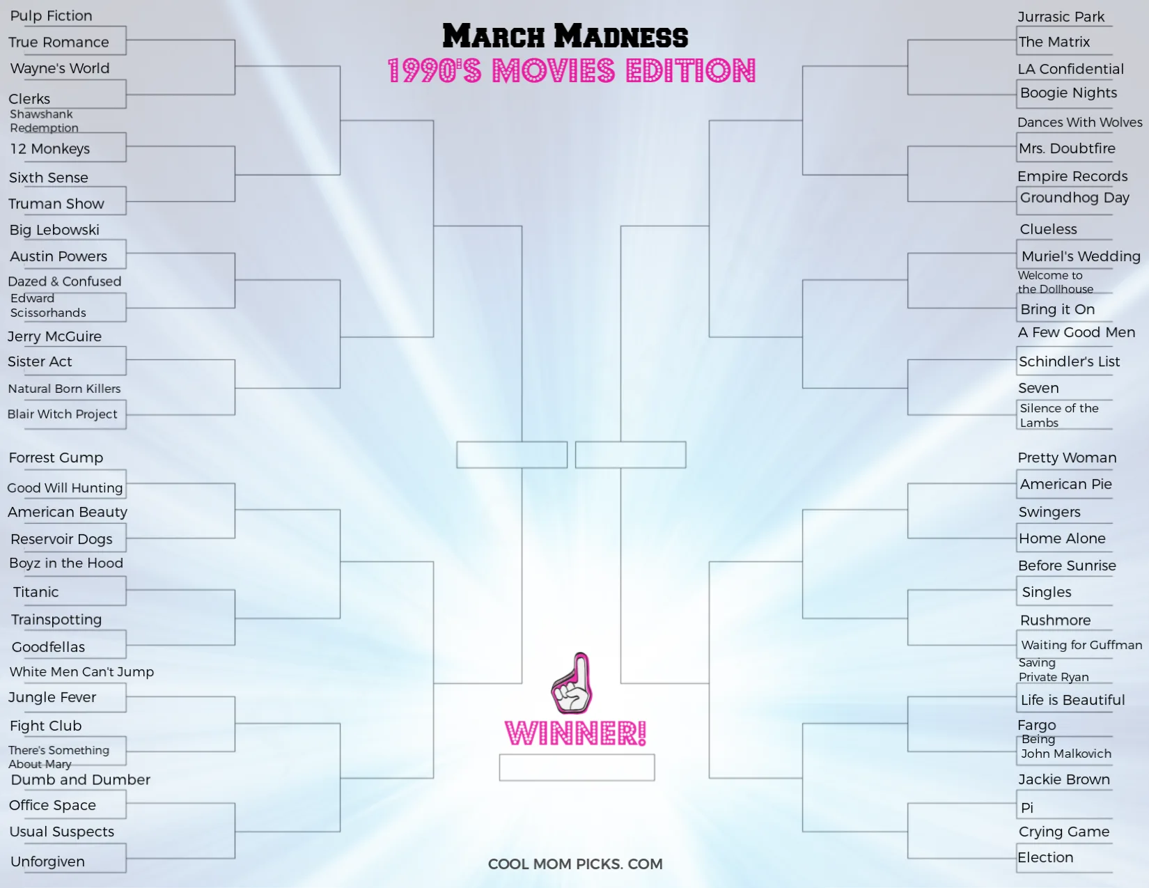 Free printable March Madness brackets: 1990s movies edition