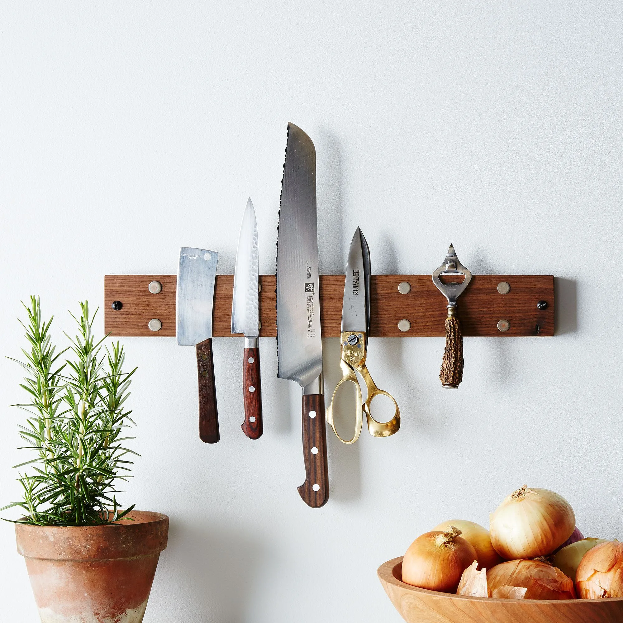 Decluttering solutions for small spaces: Hang your knives, also keeping them from dulling and gathering bacteria.