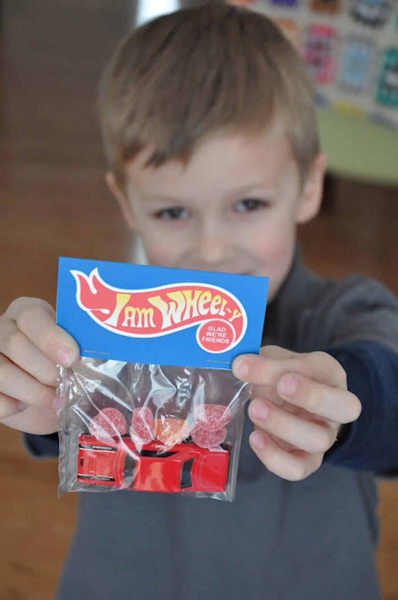 Non-candy Valentine ideas for kids with free printables Hot Wheels at Little Bit Funky
