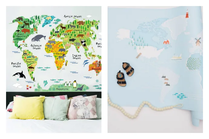 We found the cutest world map decals for your playroom or nursery.