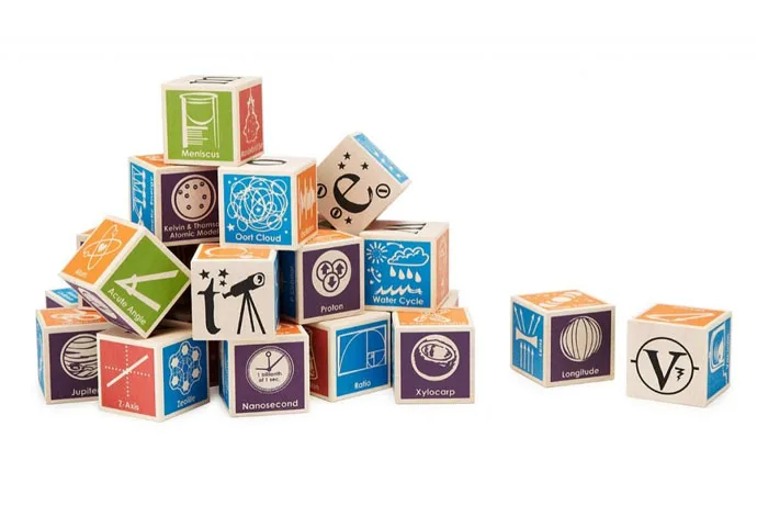 Super nerdy wooden ABC blocks for future scientists