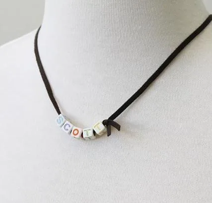 Alphabet name bead necklace by Peggy Li, personalized with your name or a favorite inspiring word