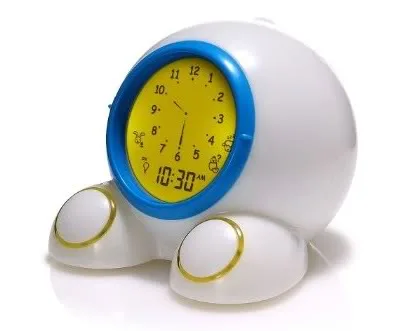 A teaching clock that also teaches kids "Go away. Mommy's sleeping."