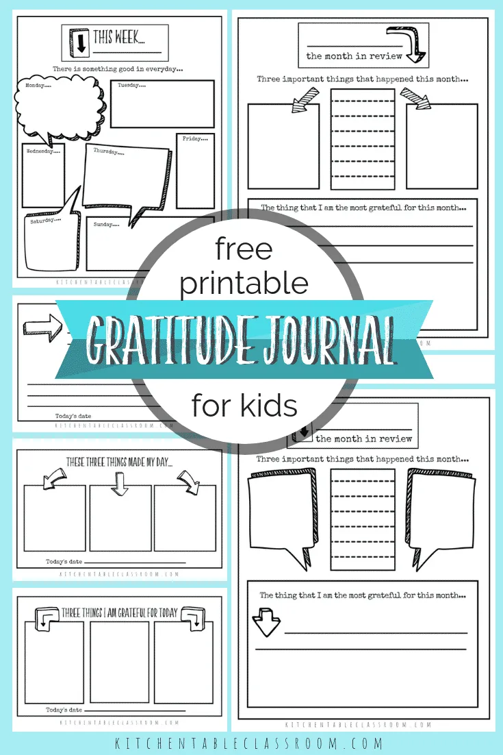 Free printable gratitude journal pages and prompts: Free downloads via Kitchen Table Classroom