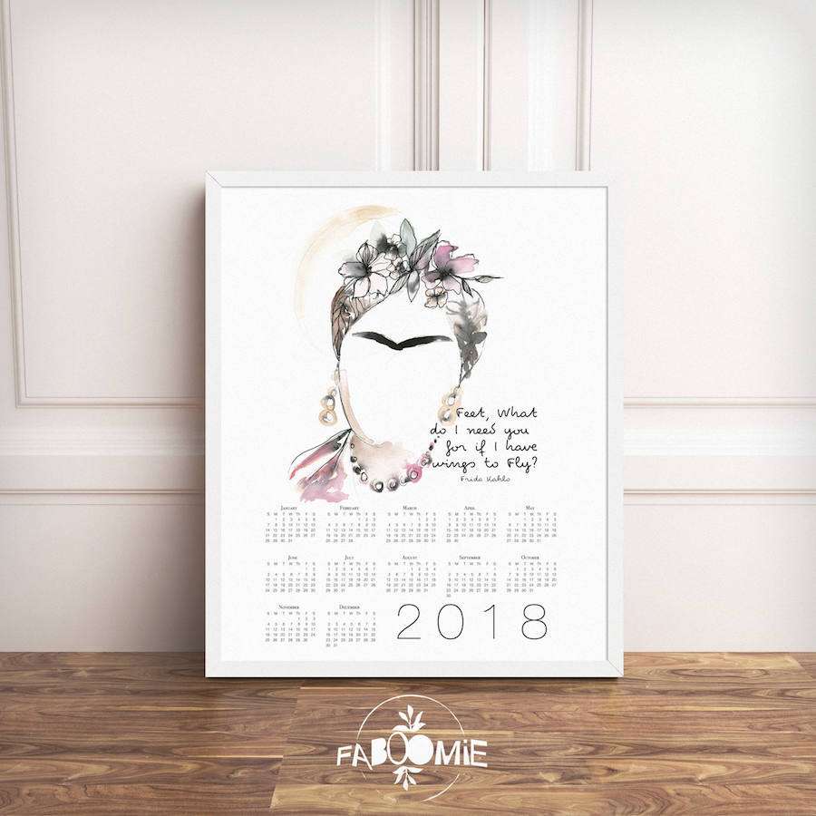 2018 printable calendars: Frida Kahlo Printable Calendar by Faboomie