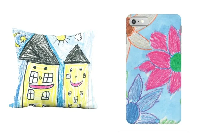 Turn your kids' artwork into accessories, home decor, and photo books