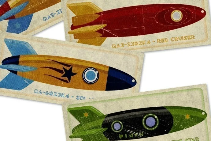 Retro rocket art by John W Golden