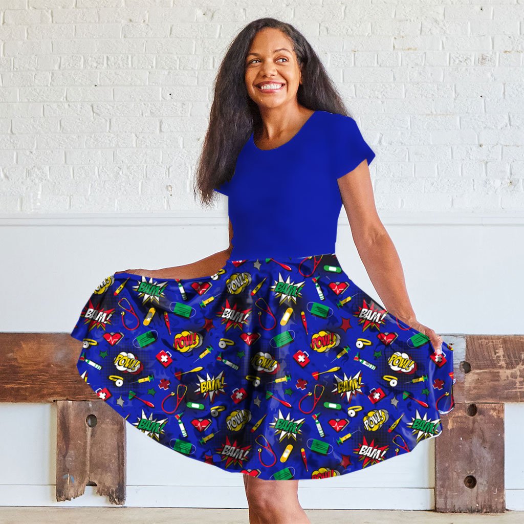 So glad they have an adult version of this Medical Superheroes dress from Princess Awesome.