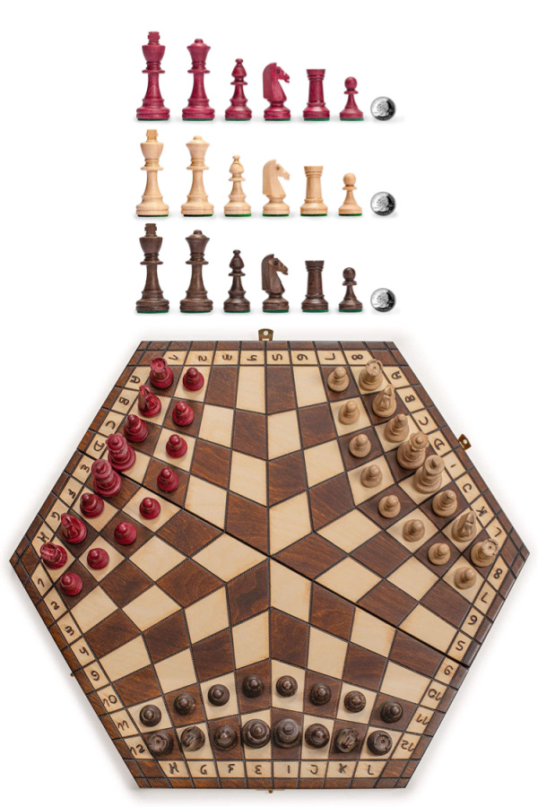 Creative gifts for the man who has everything: This gorgeous wooden 3-person chess set
