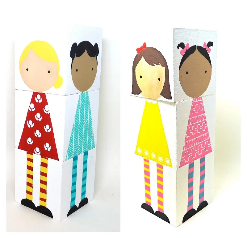 Handmade mix and match doll blocks by Abby Jacobs