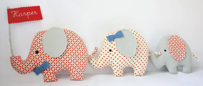 Personalized fabric elephant family