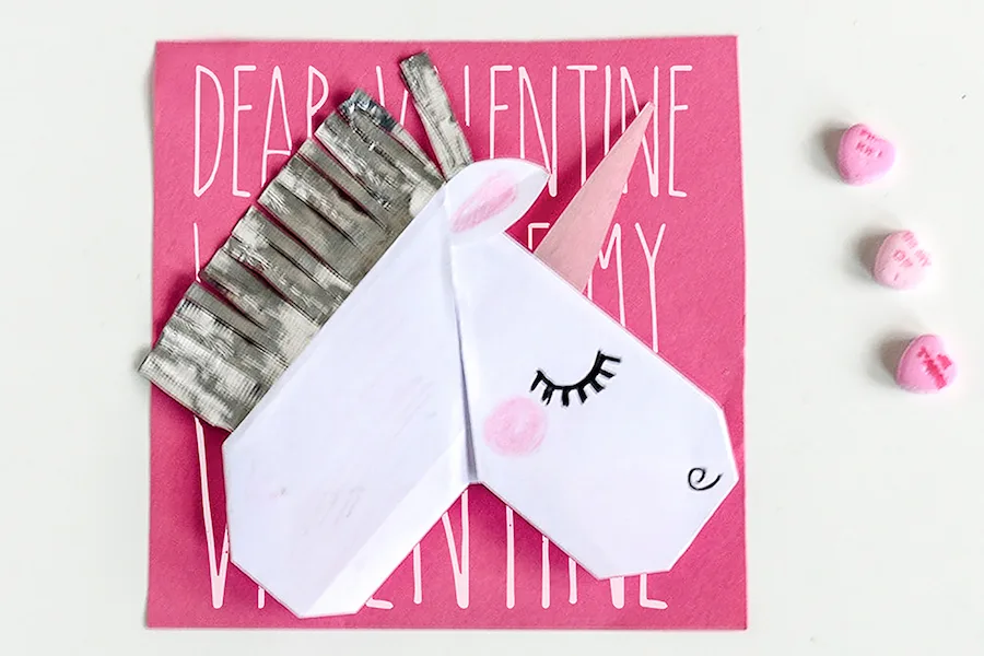 best free printable Valentines: Origami unicorns at Willowday
