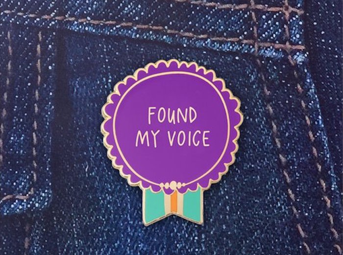 Practical holiday gifts for teachers: A Found My Voice pin by Emily McDowell