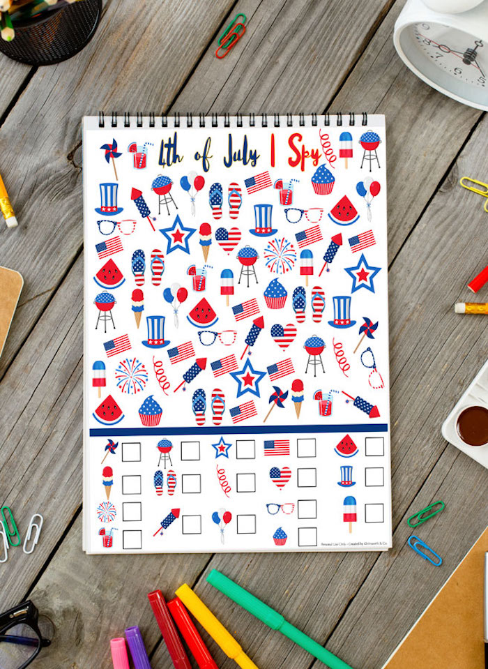 Easy 4th of July crafts for kids: Printable I Spy game at Kleinworth and Co
