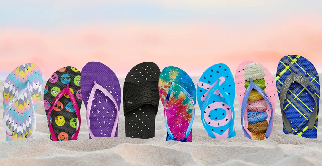 Cool summer camp care package ideas: Showaflop flip flops in great styles for boys and girls | mompicksprod.wpengine.com