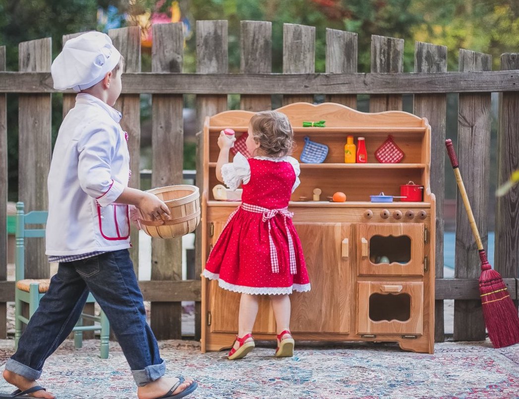 Handmade toys for kids: Wooden Waldorf play kitchen from A Toymaker's Daughter