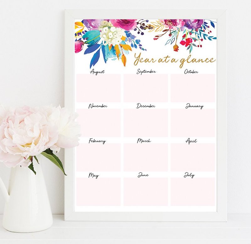 Printable academic calendars: Year-at-a-glance by Emma Love Prints