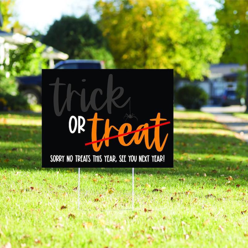 Social Distancing Halloween Signs: This sign from Rustic Roots Metal Arts keeps things positive but clear, if you're quarantined or can't hand out candy this year 