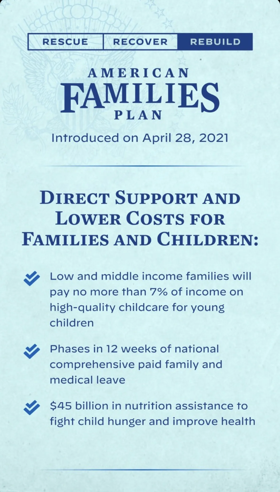 What's in the American families plan: Direct support and lower costs