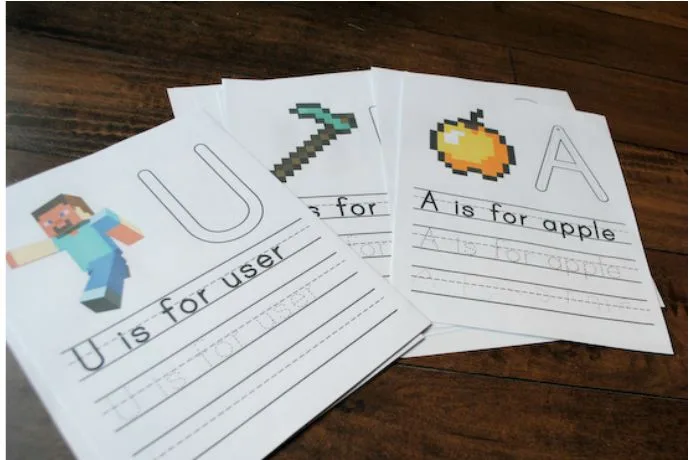 Free printable Minecraft Handwriting worksheets by Pepperscraps