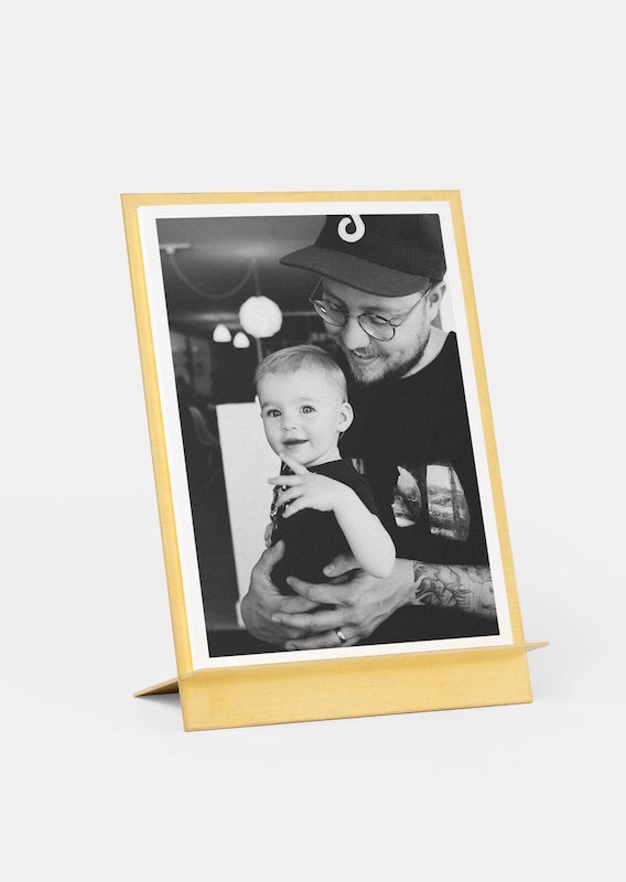 Home office gifts for mom: Beautiful photo of the kids on a brass easel at Artifact Uprising