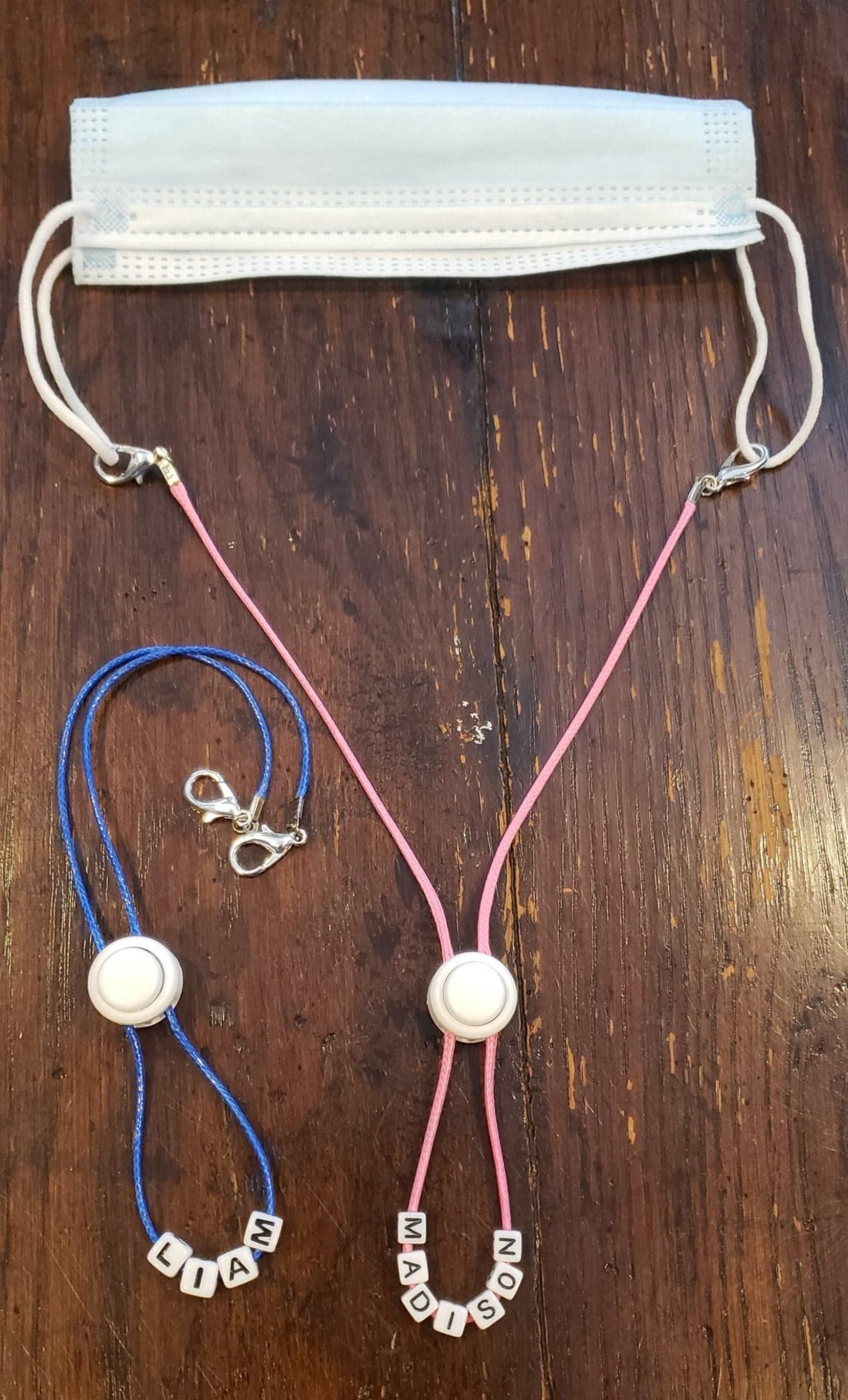 Cool face mask accessories for kids: Custom name lanyards that also function as ear savers