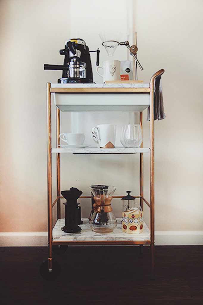 Cool coffee bar carts: IKEA hack cart at Creating with KLC