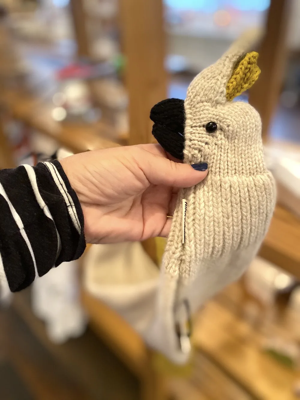Hand knit cockatoo scarves for kids and adults from Nina Fuehrer on Etsy