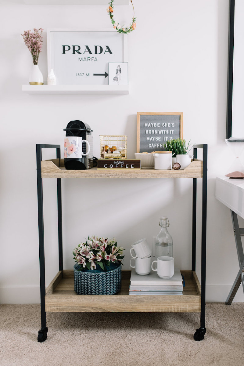 Cool coffee bar carts: Industrial chic coffee cart at 204 Park
