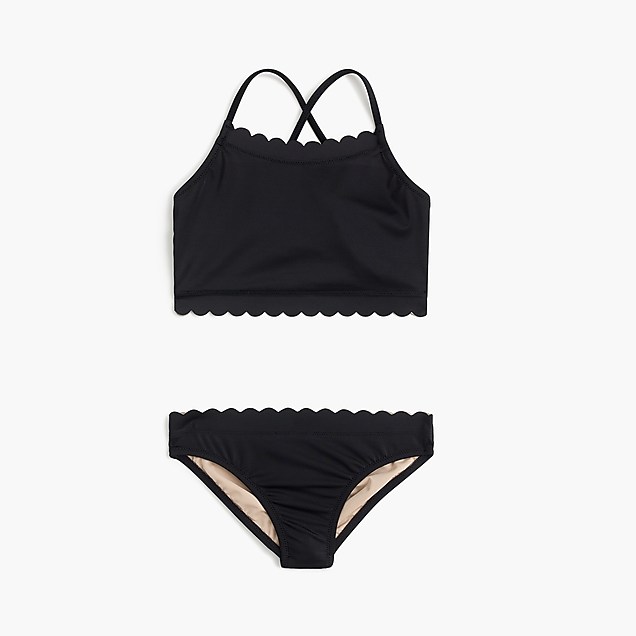 Girls black scalloped swimsuit two-piece from J Crew